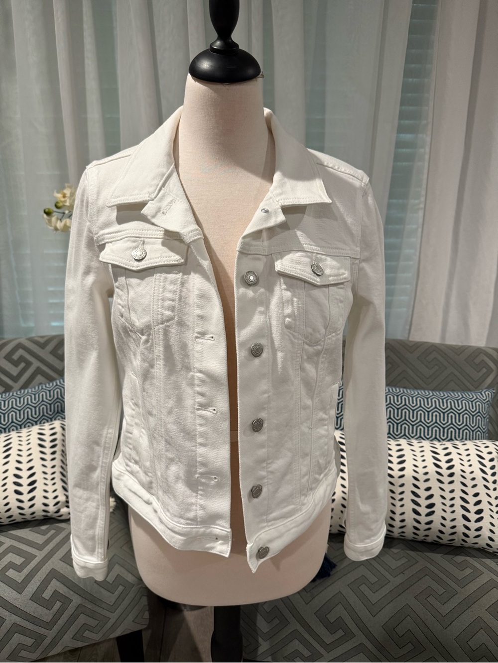 LOFT White Denim Jean Jacket - Button-Front Trucker Style
